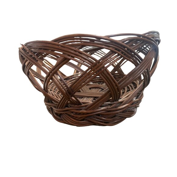 Vintage Wicker Set Of 2 Rustic Brown Woven Nesting Baskets - Picture 4 of 6